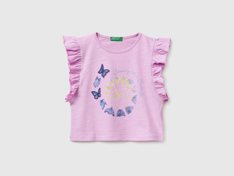 T-shirt cropped con stampa e ricamo