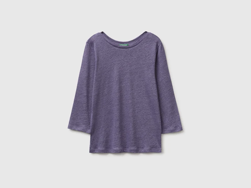 T-shirt scollo a barchetta in puro lino