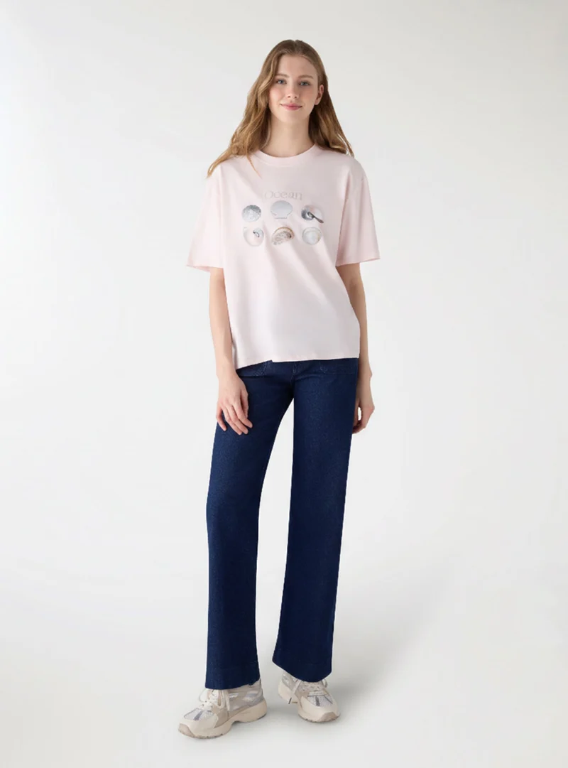 T-shirt over con stampa oceano
