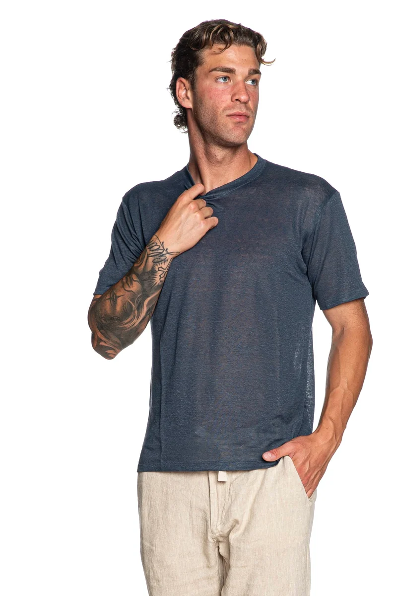 T Shirt Bicolore Apf16 Da Uomo Blu Navy Melange