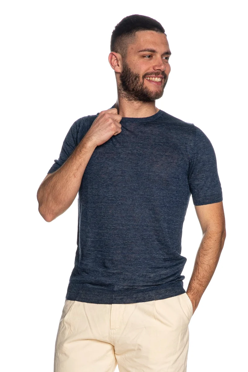 Maglia Gransasso Paricollo Linen Da Uomo Blu Denim Melange