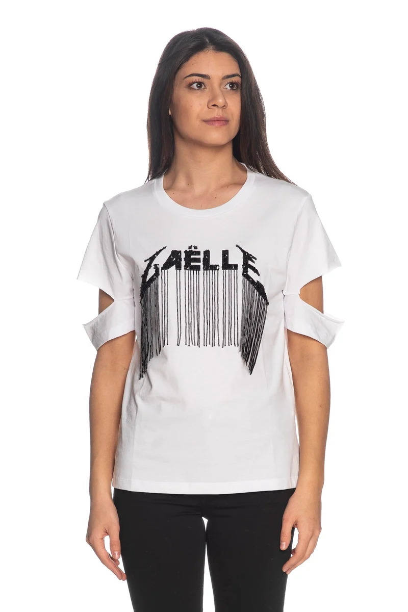 T Shirt Gaelle Paris Beads Brand Da Donna Bianca
