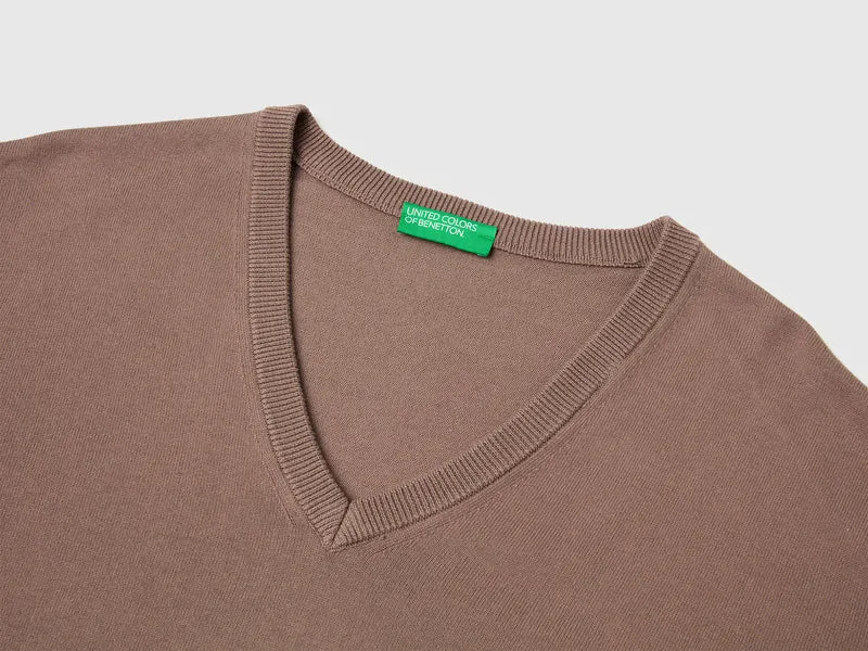 Maglia scollo a V in cotone tricot