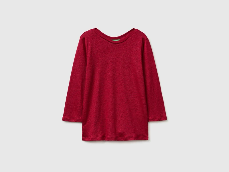 T-shirt scollo a barchetta in puro lino