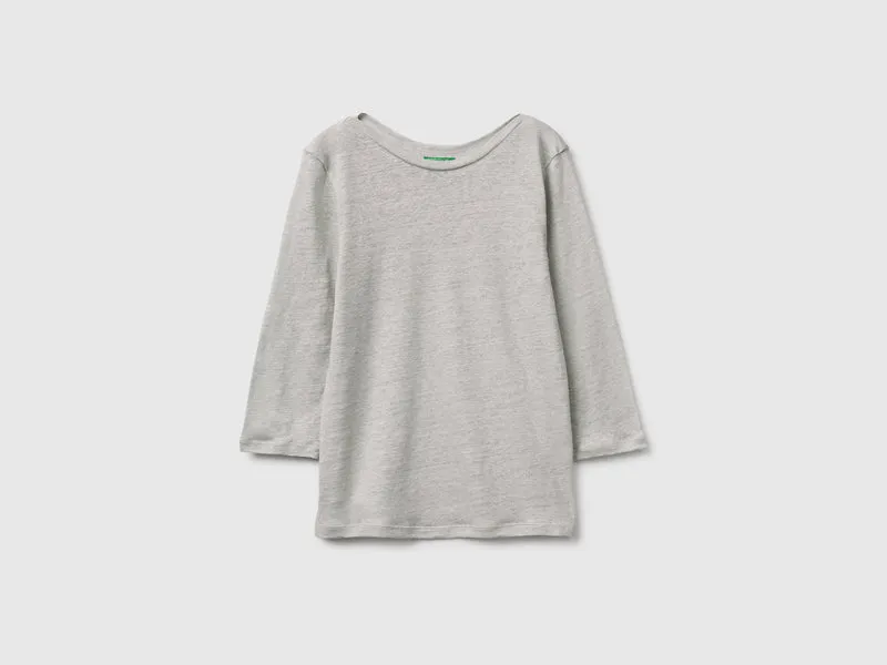 T-shirt scollo a barchetta in puro lino