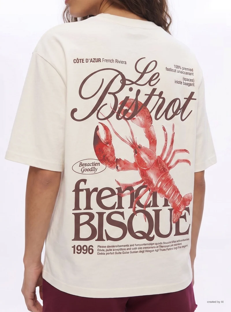 T-shirt ampia con stampa aragosta retro