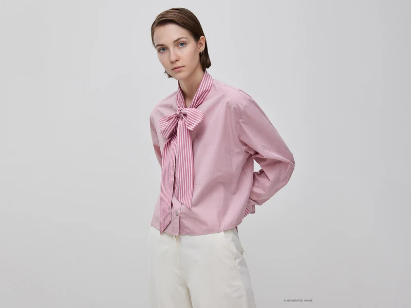Camicia crop a righe con fiocco