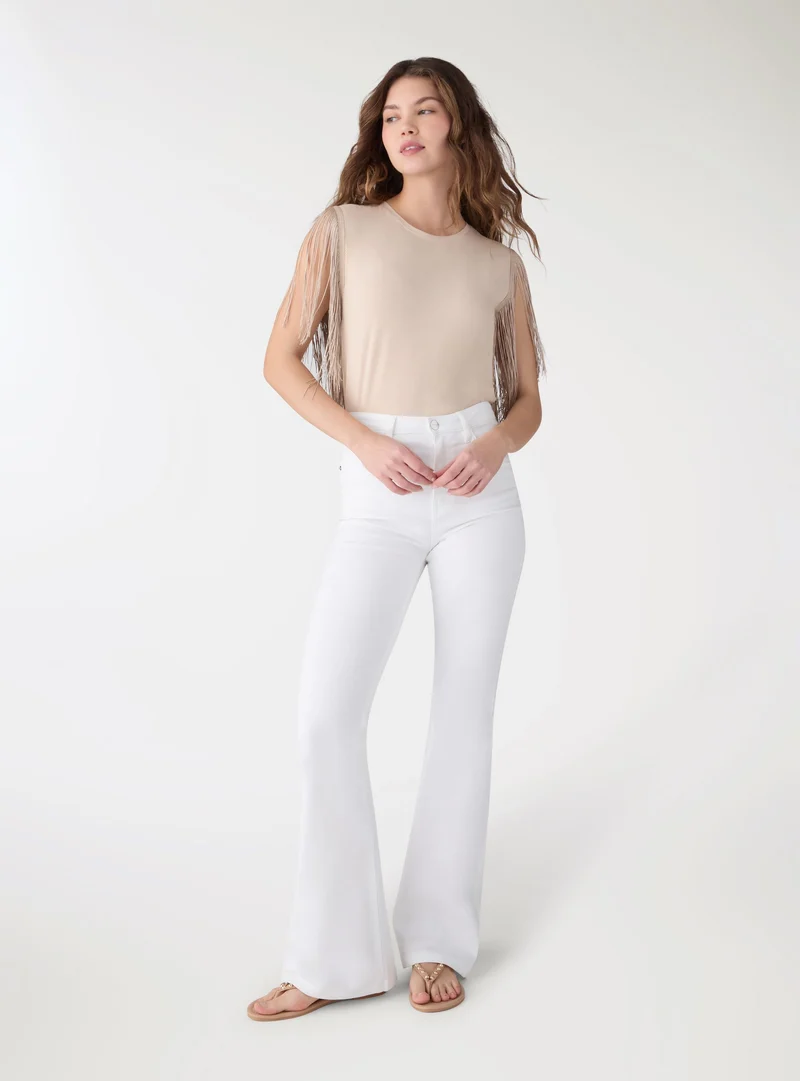 T-shirt smanicata con frange