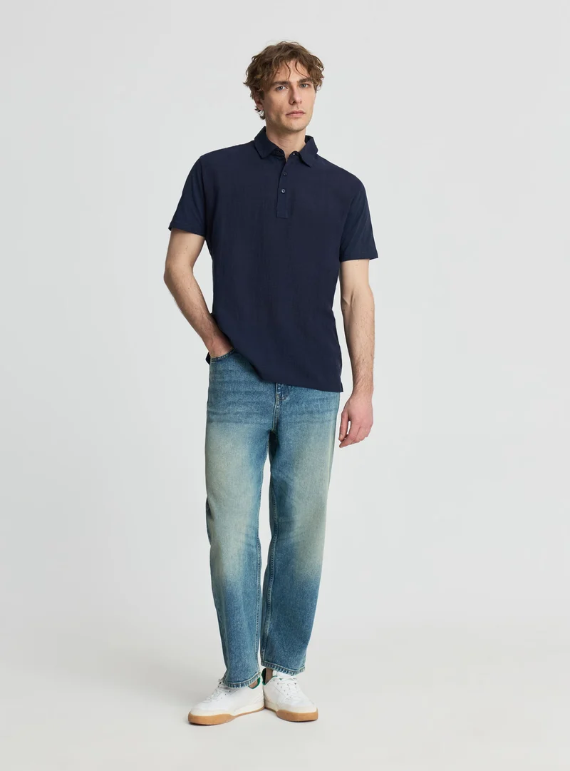T-shirt polo effetto lino