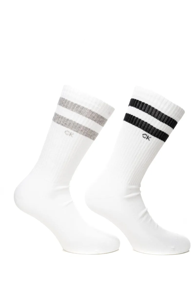 Calzini Corti Calvin Klein 2 Pack Two Stripes Sock Da Uomo Bianco Righe Nero Grigio In Misto Cotone