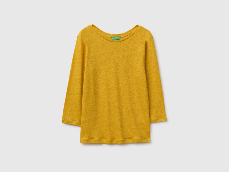 T-shirt scollo a barchetta in puro lino