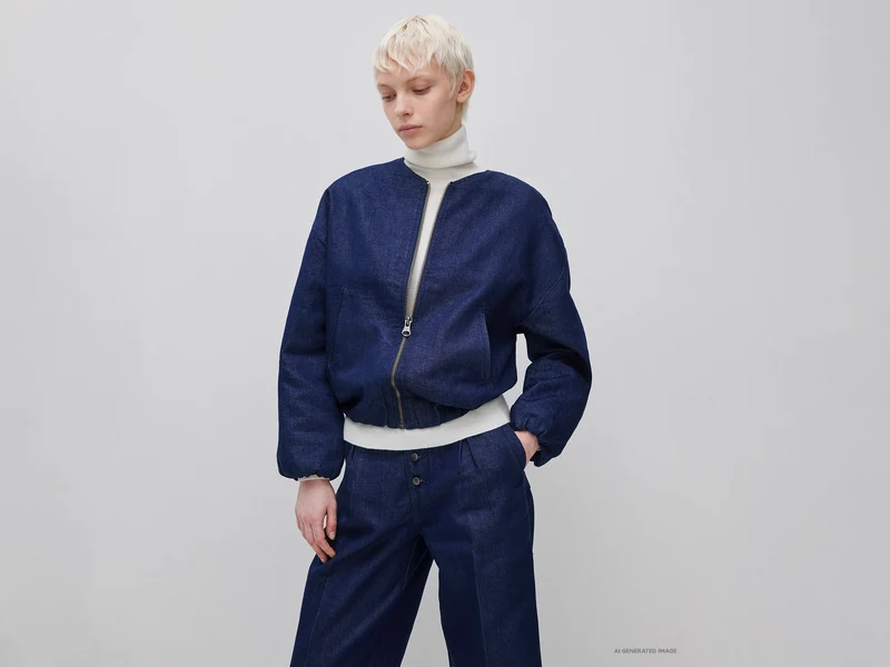 Bomber in denim con lurex