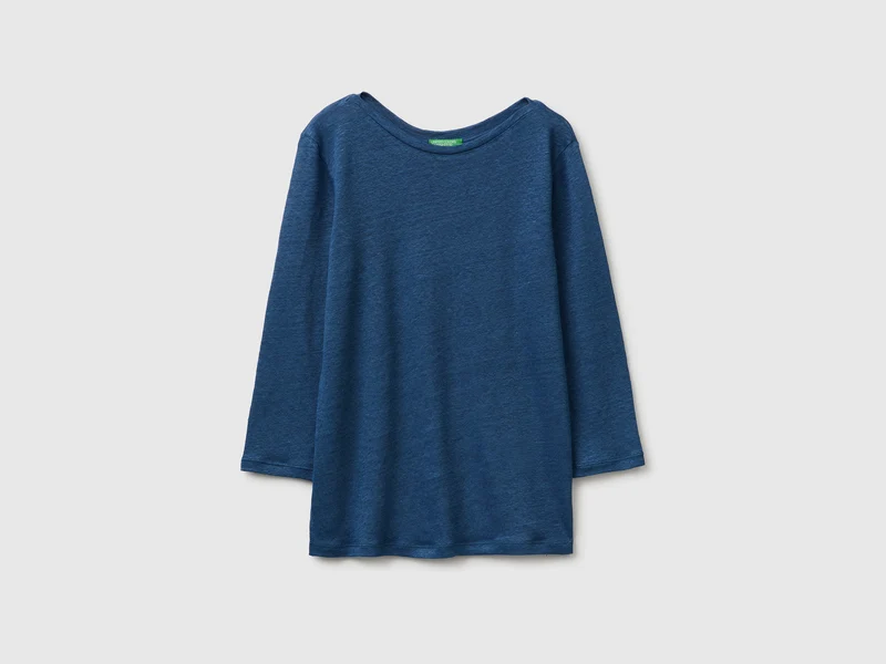 T-shirt scollo a barchetta in puro lino