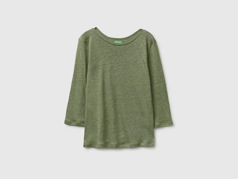 T-shirt scollo a barchetta in puro lino