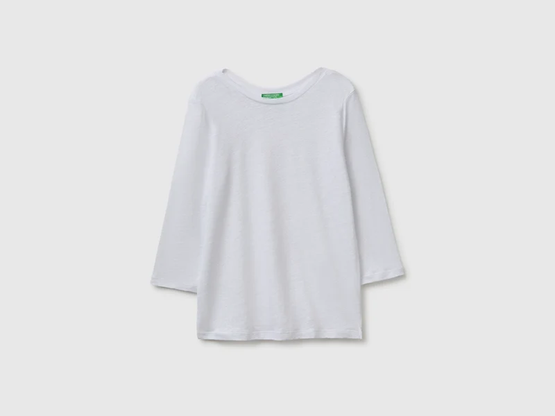 T-shirt scollo a barchetta in puro lino