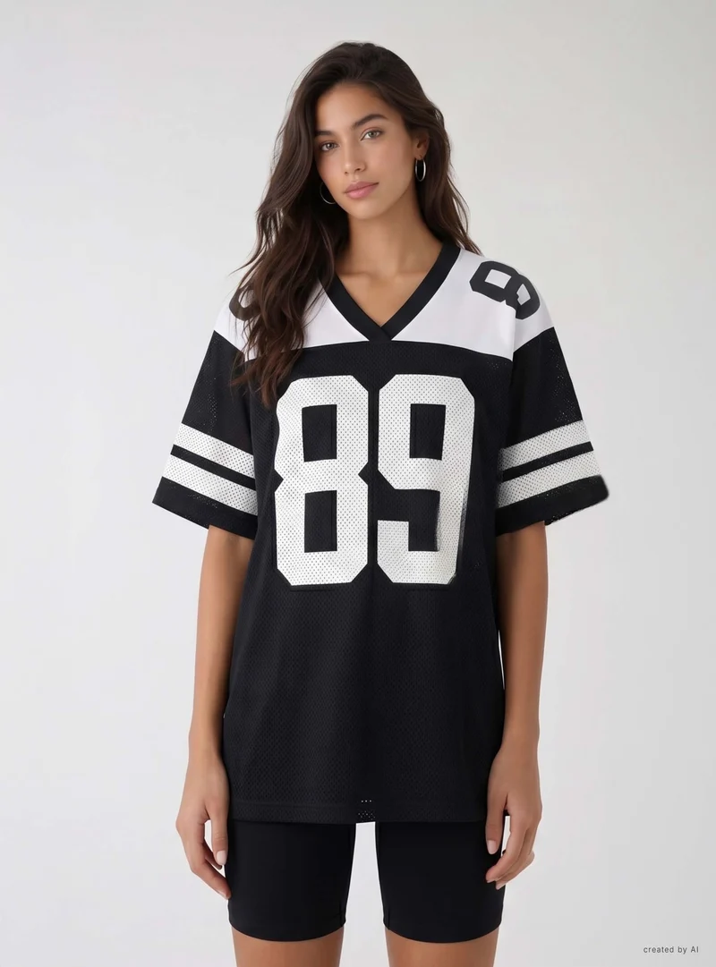 T-shirt in rete stile college con numero