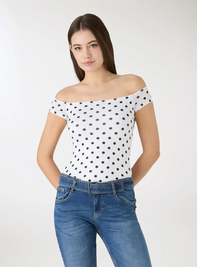 Body a pois con spalle scoperte