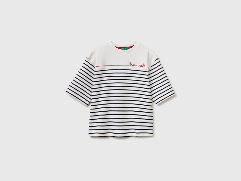 T-shirt a righe marinière con ricamo