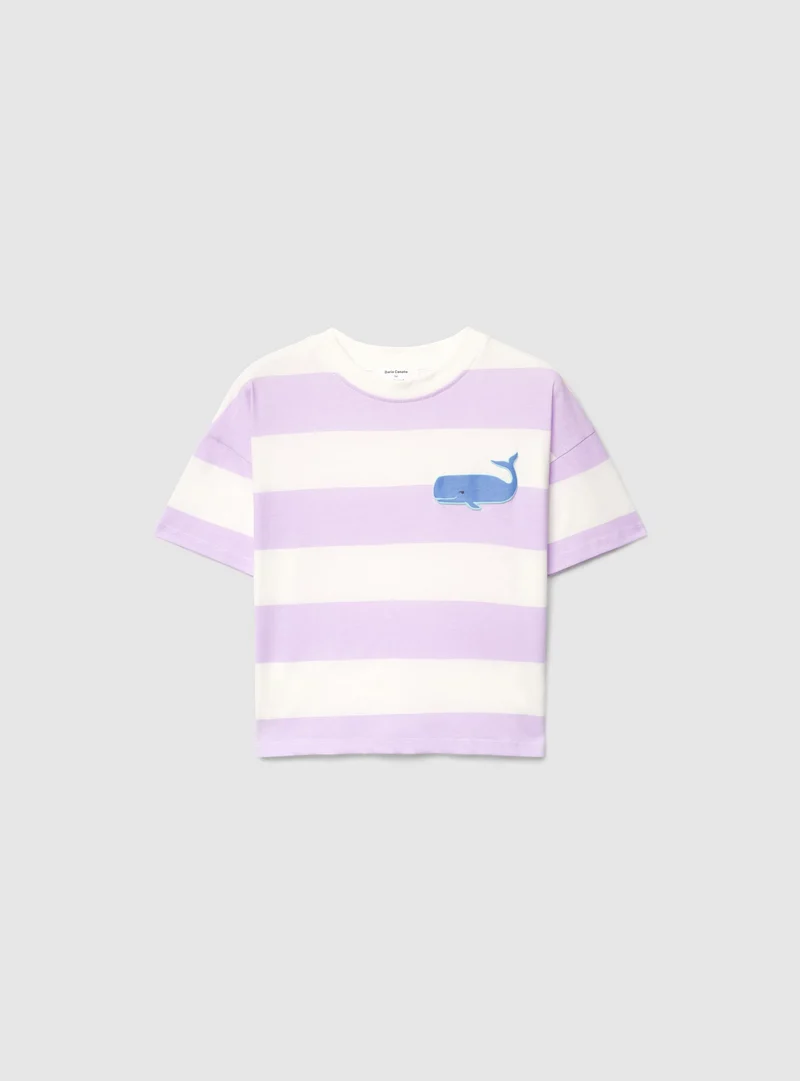 T-shirt crop a righe con applicazione TRNPOPLAB
