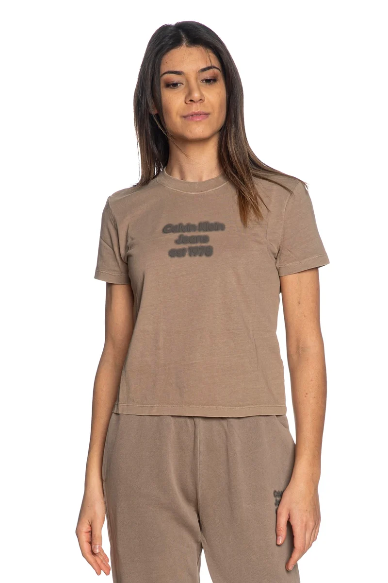 T Shirt Calvin Klein Washed Puff Print Baby Da Donna Taupe