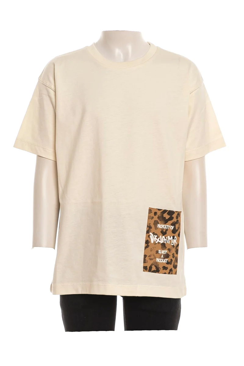 T Shirt Disclaimer Kids Pocket Animalier Da Bambina Panna