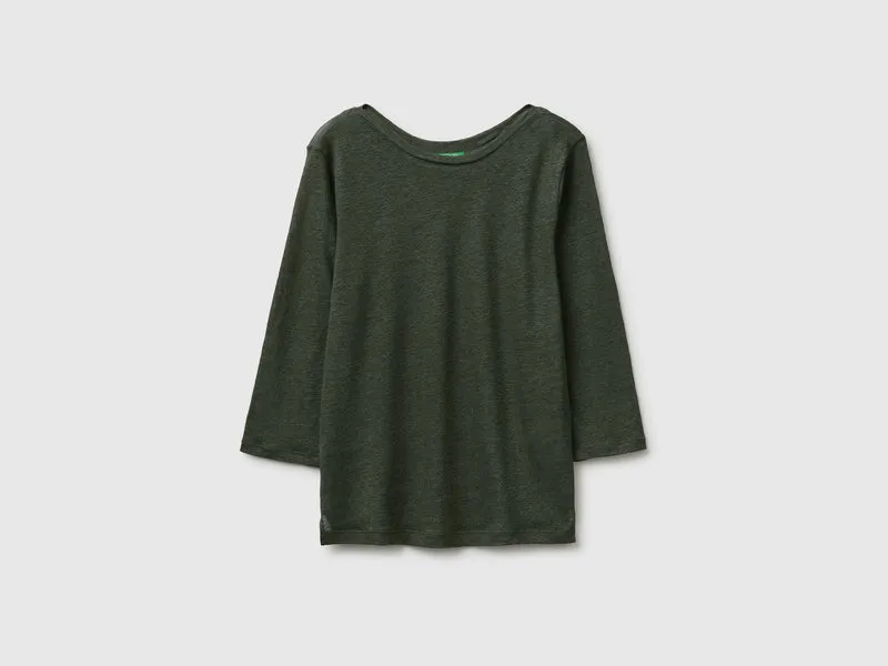 T-shirt scollo a barchetta in puro lino