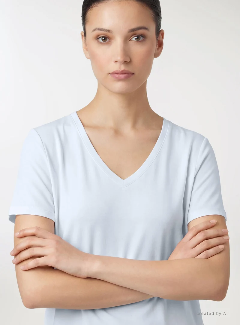 T-shirt tinta unita scollo a V