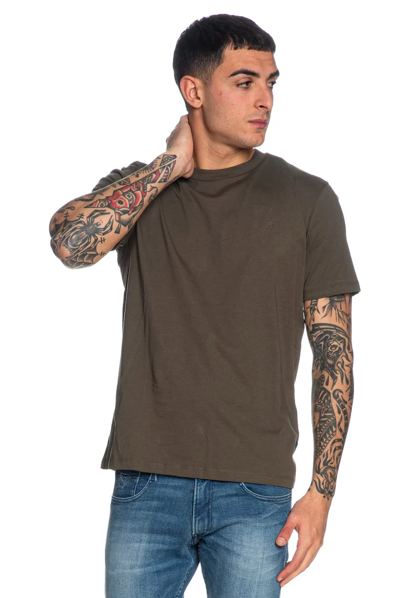 T Shirt Replay Basic R Tee Da Uomo Verde Militare