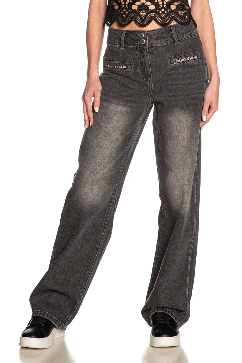 Jeans Morgan Peli Da Donna Denim Nero Medio