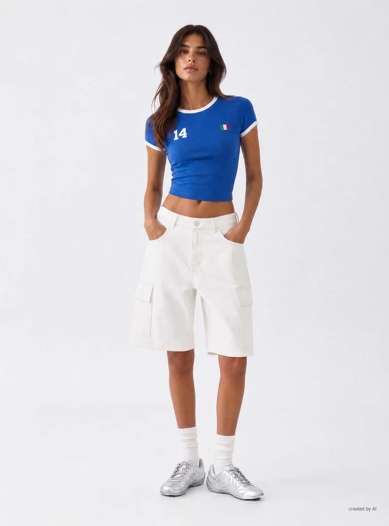 T-shirt crop con stampa numero