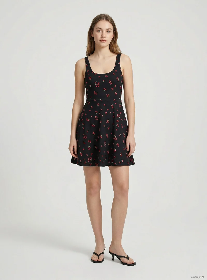 Vestito skater con stampa ciliegie