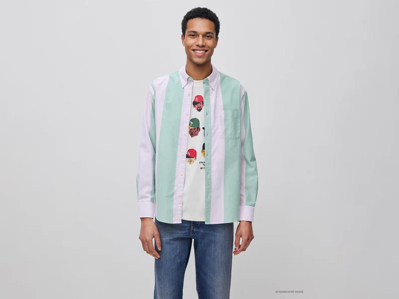 Camicia a righe verdi e rosa