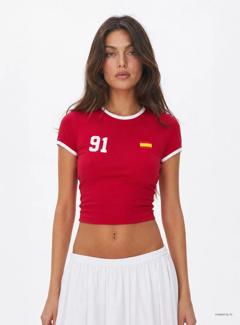T-shirt crop con stampa numero