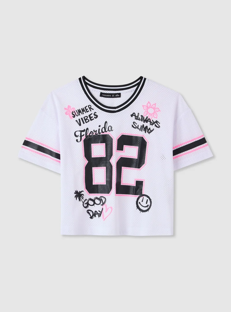 T-shirt a rete con stampa college