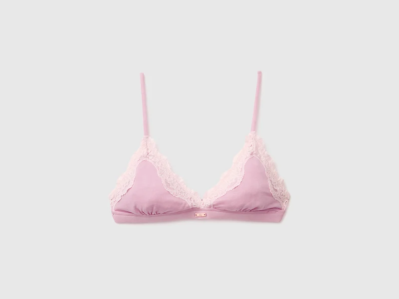 Reggiseno a triangolo in misto seta con pizzo