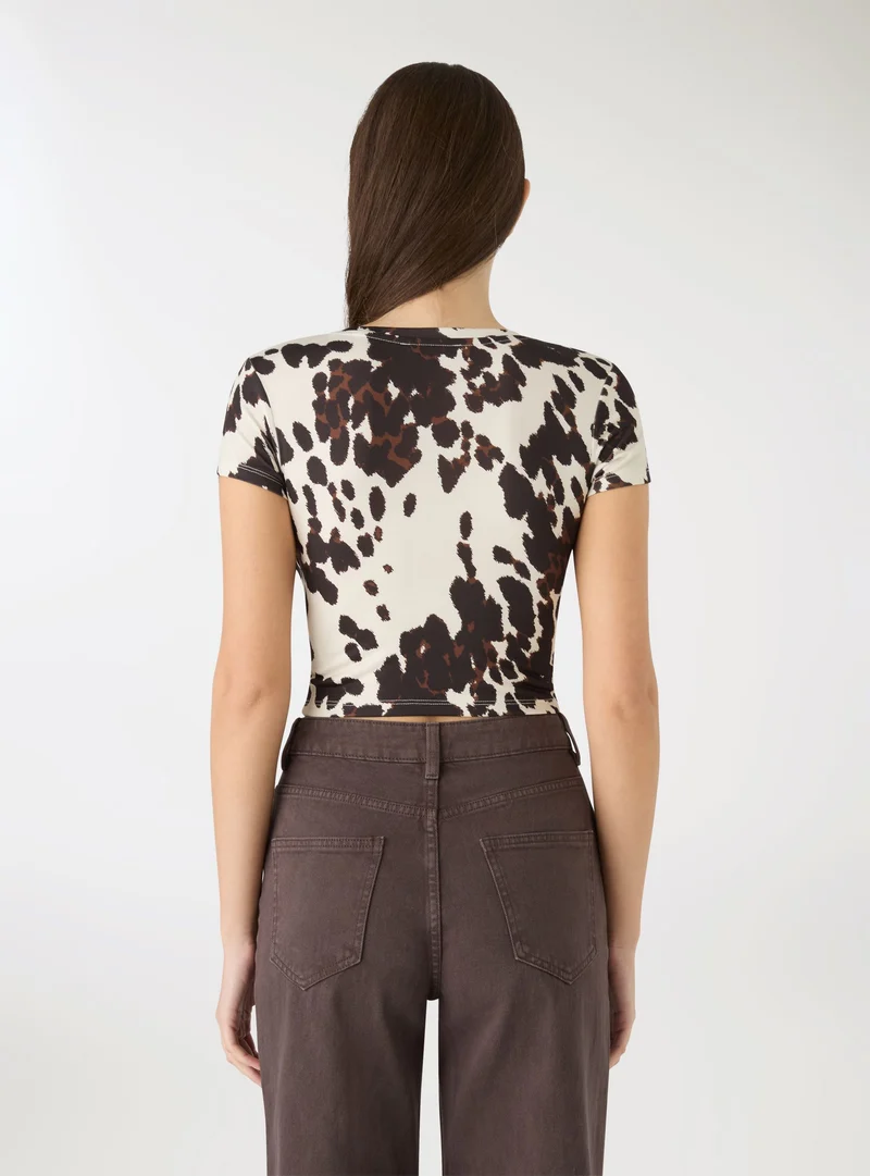 T-shirt crop aderente animalier