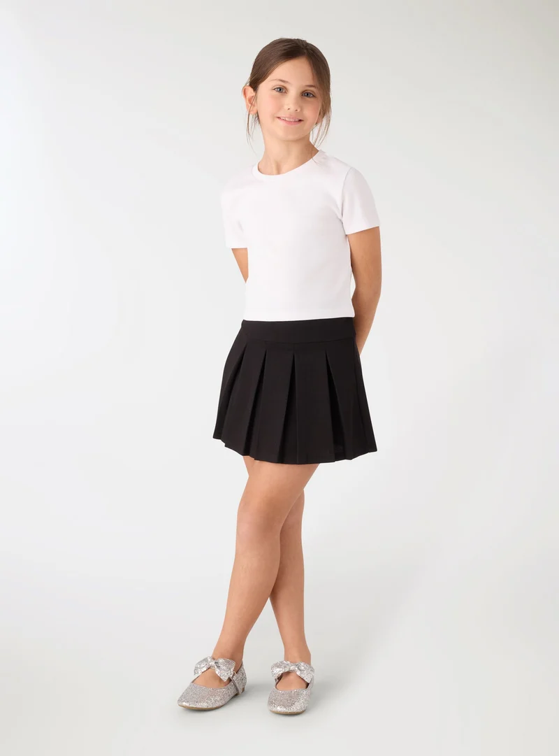 T-shirt crop a costine a tinta unita