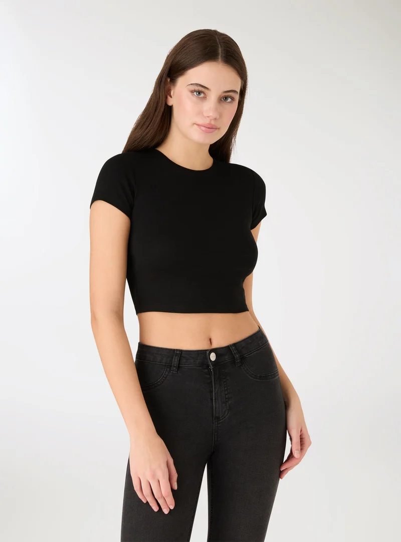 T-shirt crop a tinta unita
