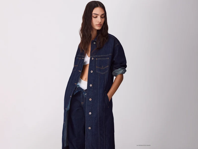 Trench lungo in denim rinse