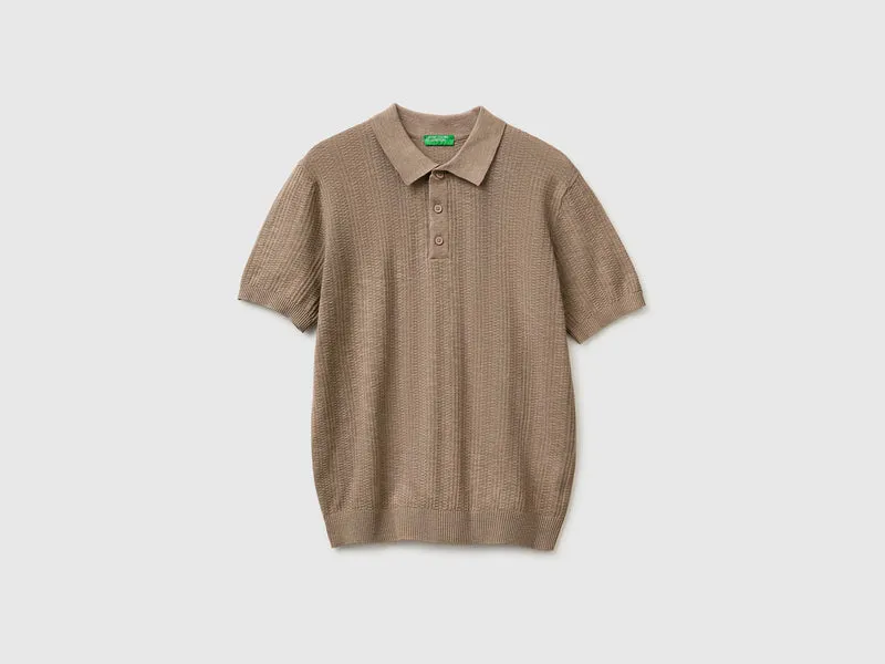 Polo texturizzata in misto lino