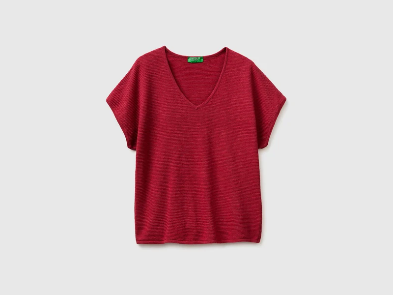 Maglia scollo a V in misto lino