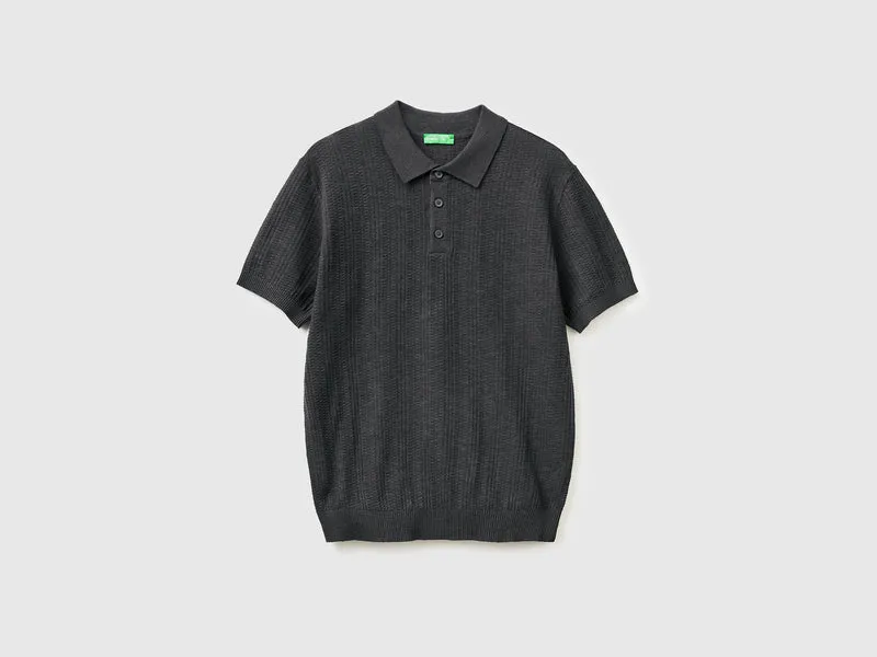 Polo texturizzata in misto lino