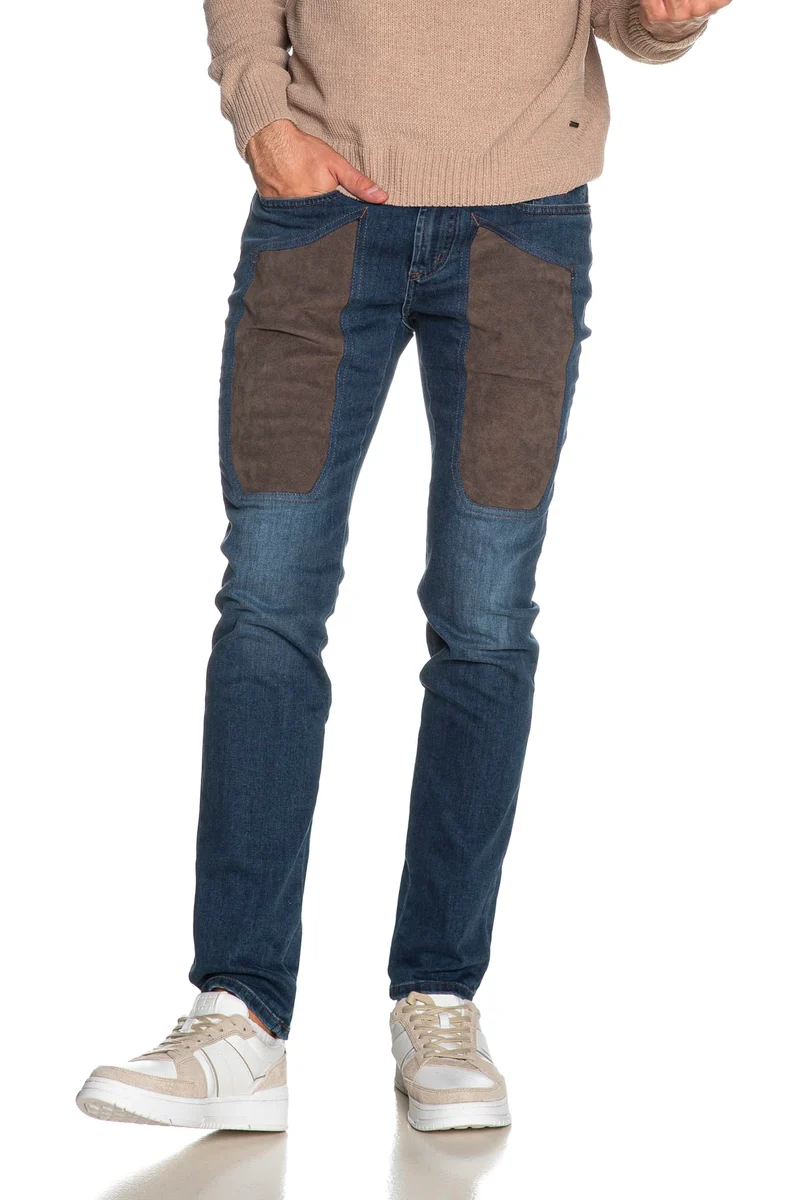 Jeans Jeckerson John Al 5 Pkts Da Uomo Denim Dark Blu Toppe Cioccolato