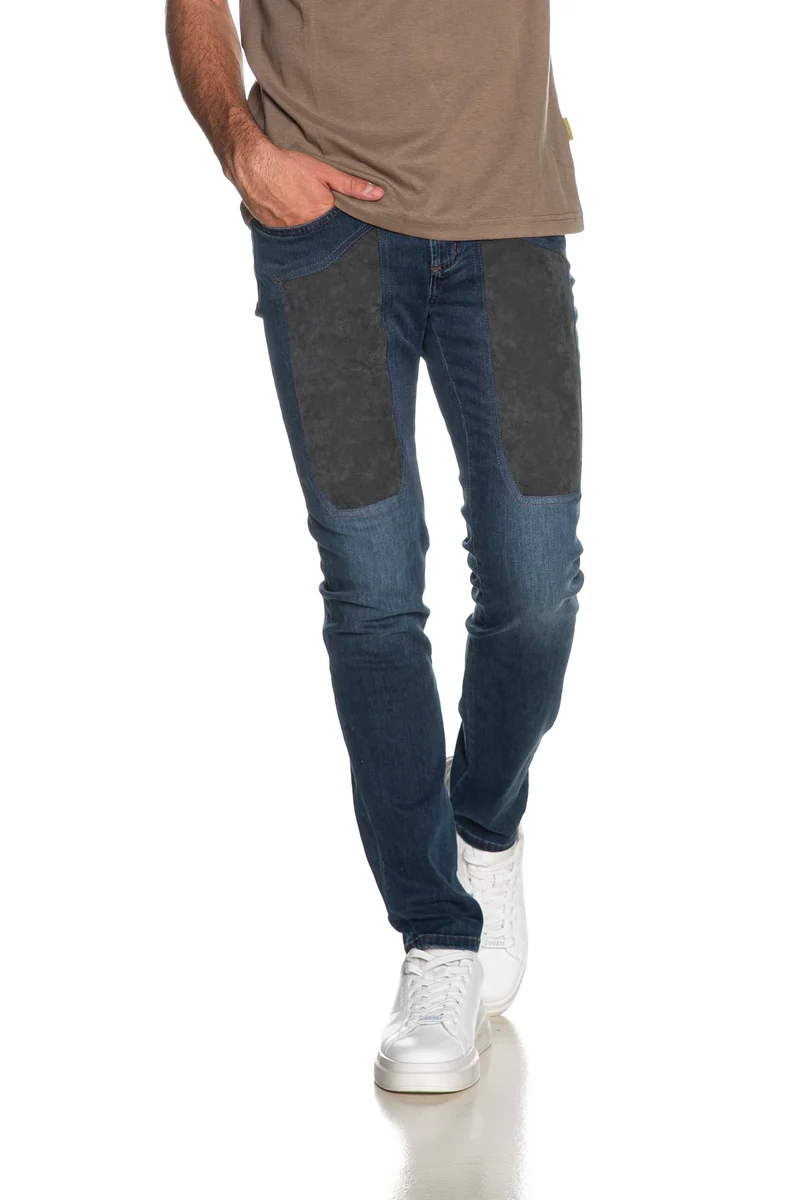 Jeans Jeckerson John Al 5 Pkts Da Uomo Denim Dark Blu Toppe Grigio Fumo
