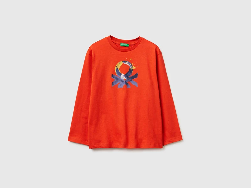 T-shirt con stampa logo in cotone bio