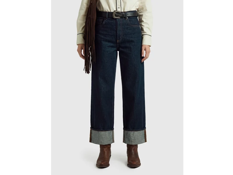 Jeans cropped con risvolto lavaggio rinse