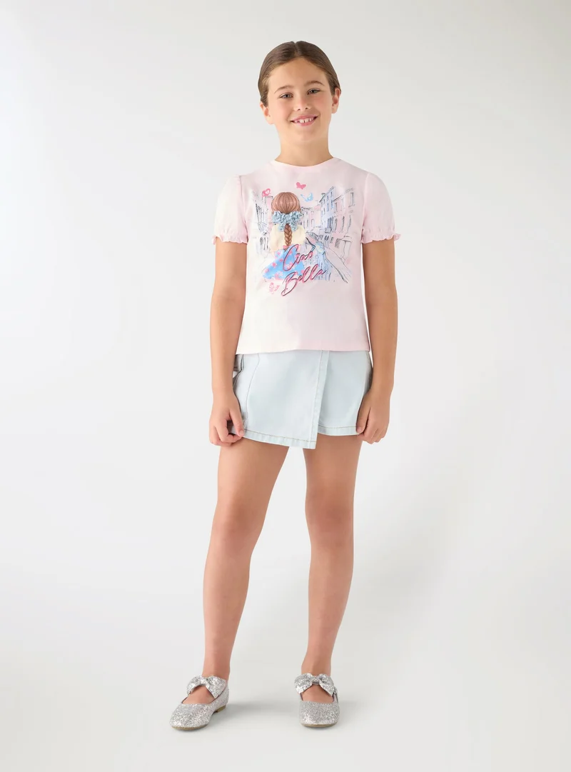 T-shirt con stampa Paris e applicazioni
