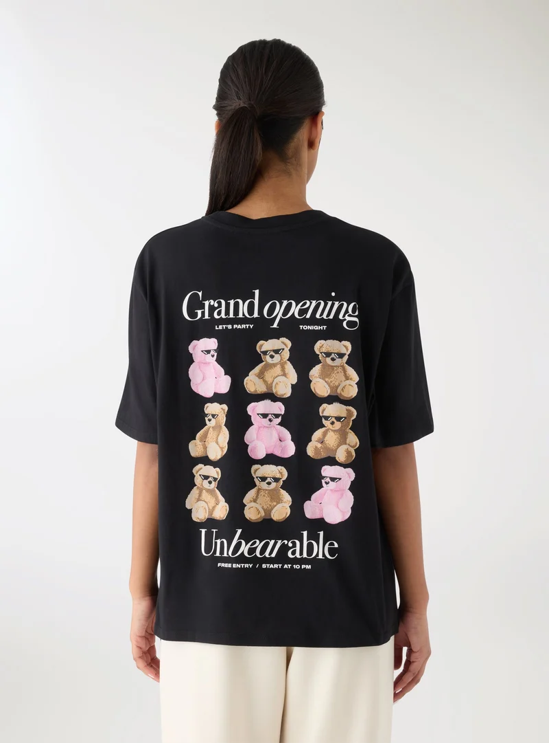 T-shirt ampia con stampa orsetti retro