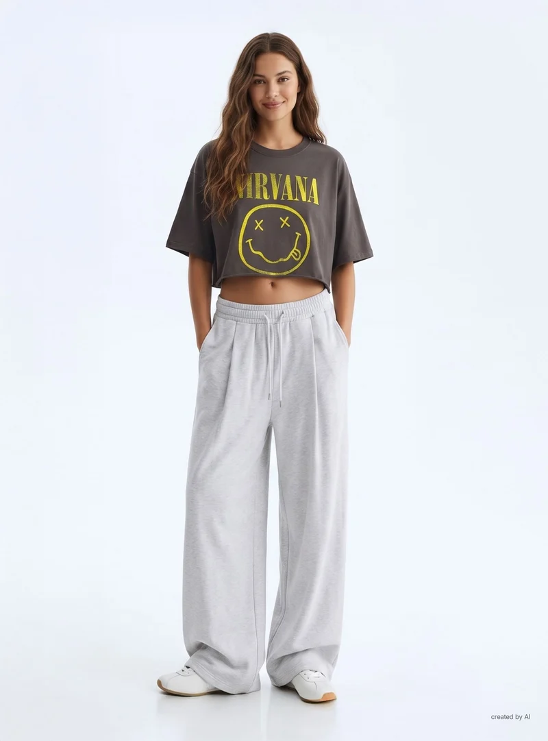 T-shirt crop ampia con stampa Nirvana®