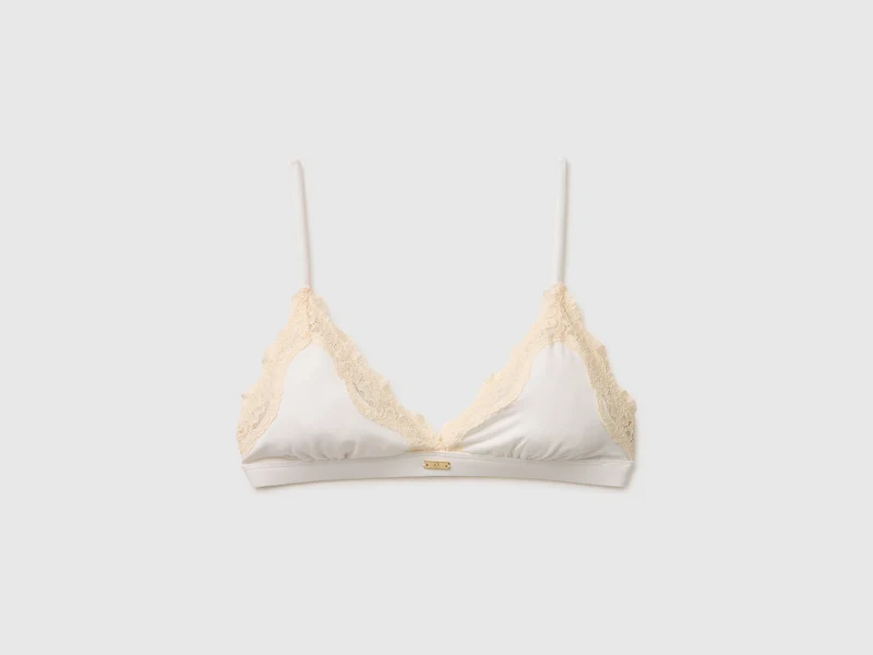 Reggiseno a triangolo in misto seta con pizzo